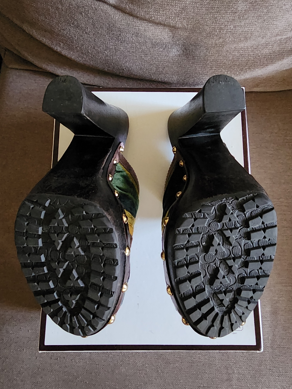 Pre-loved Coach Multicolor Patchwork Velvet Studded Mules - Picture 4 of 11